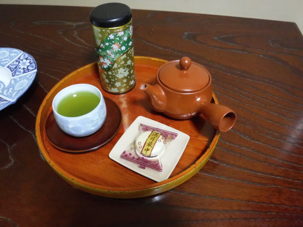 Japanese tea set on the table in the country inn "Matsukaze".