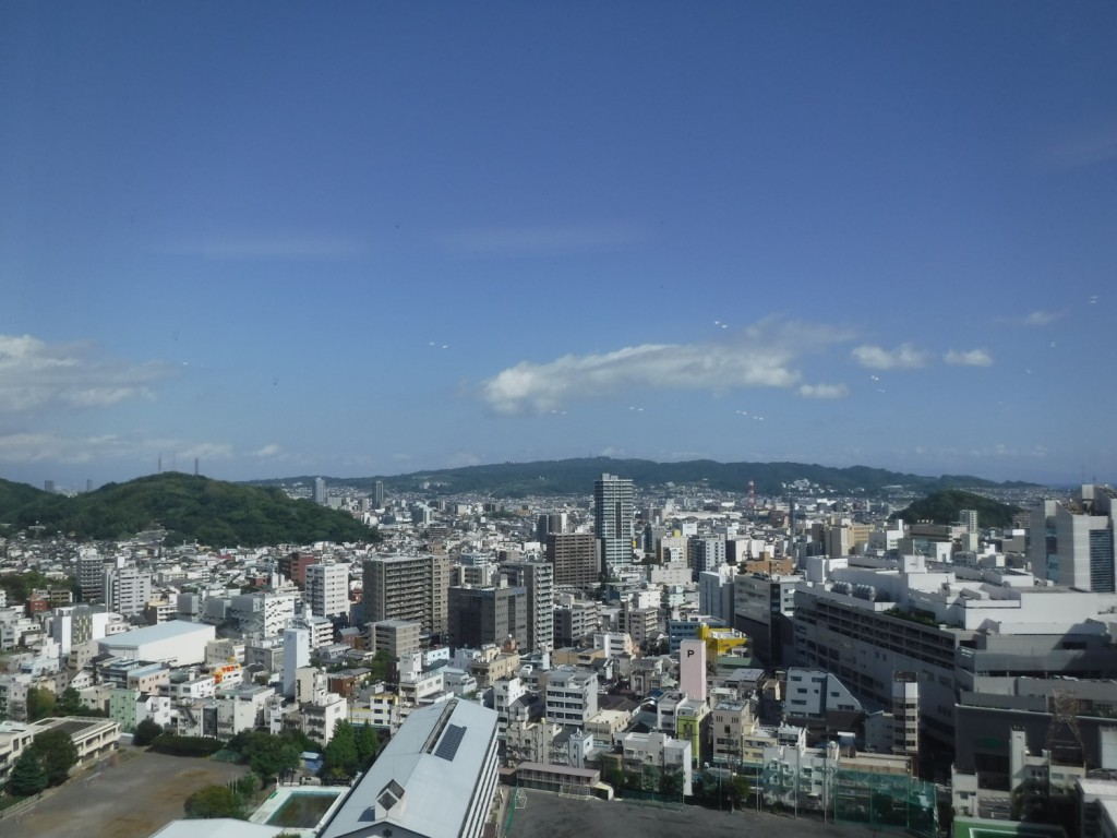 A landscape of Shizuoka city viewed from the window in Fujinokuni Terrace.